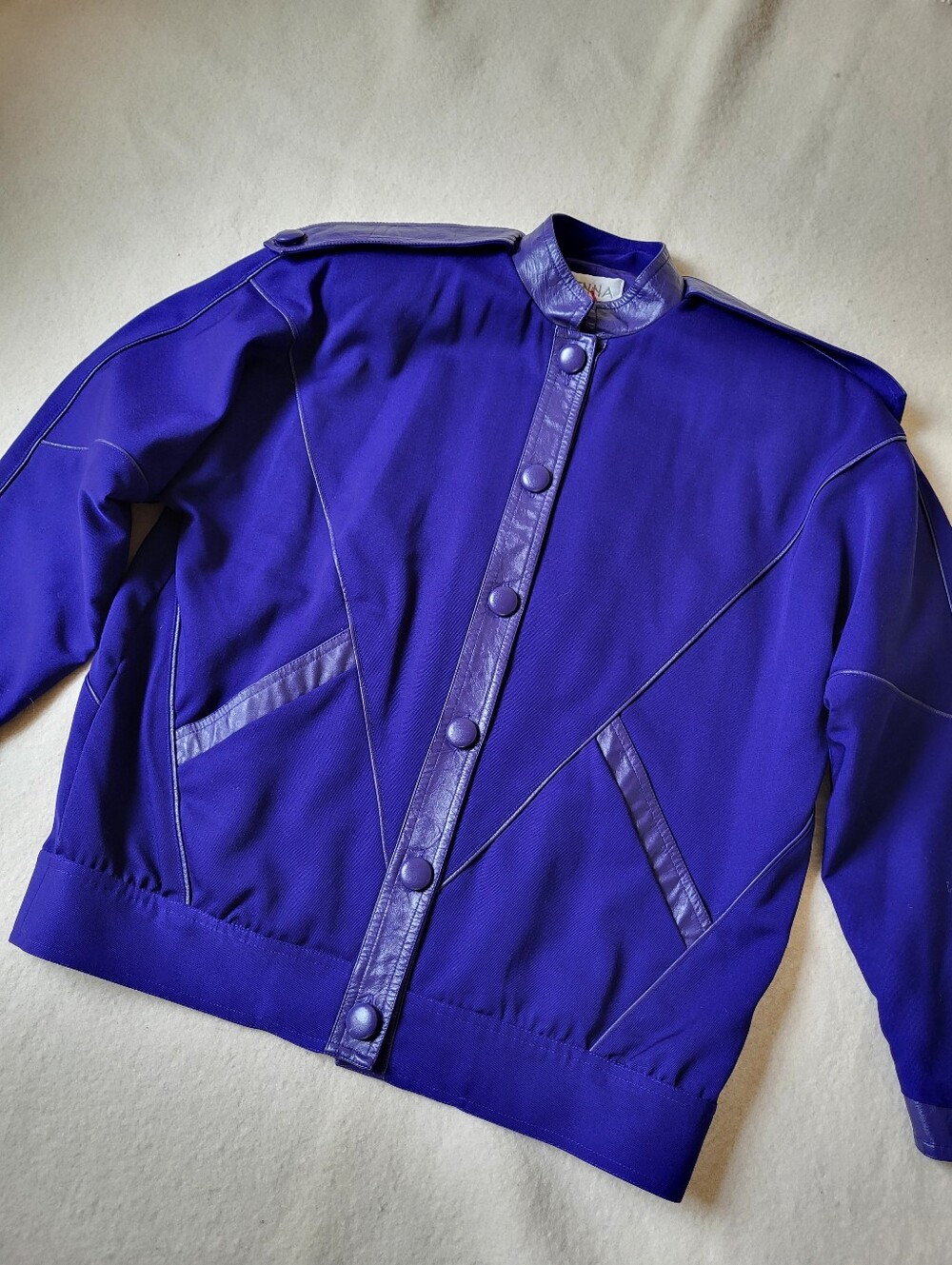 Vintage 80's Purple Jacket Leather & Wool Women's Size 4 Hong Kong